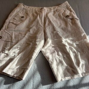 Men's Beige Cargo Shorts 100% Linen Casual Resort Wear